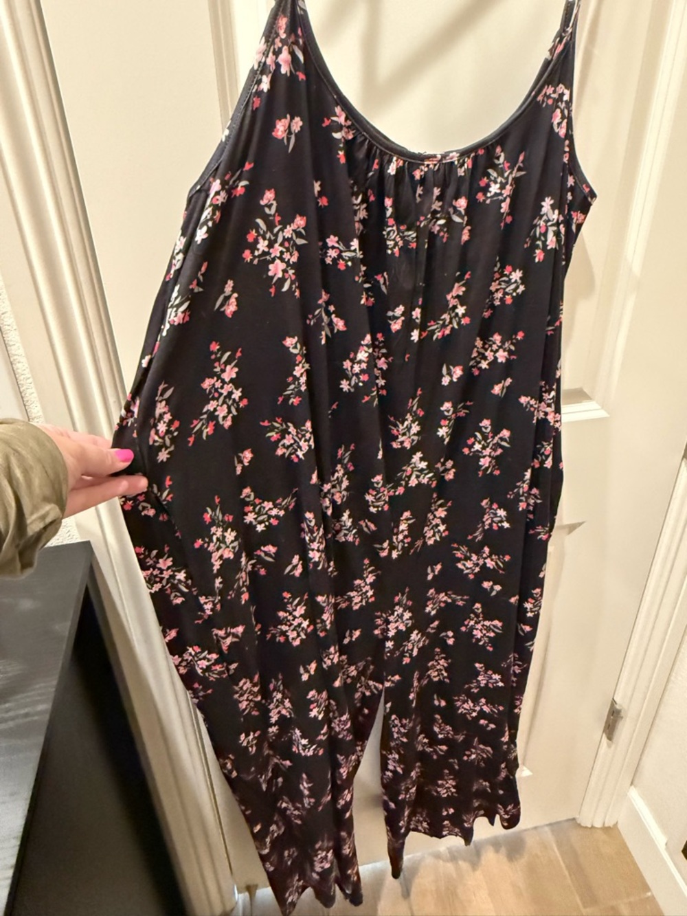 Black Floral Spaghetti Strap Jumpsuit - Picture 2 of 4